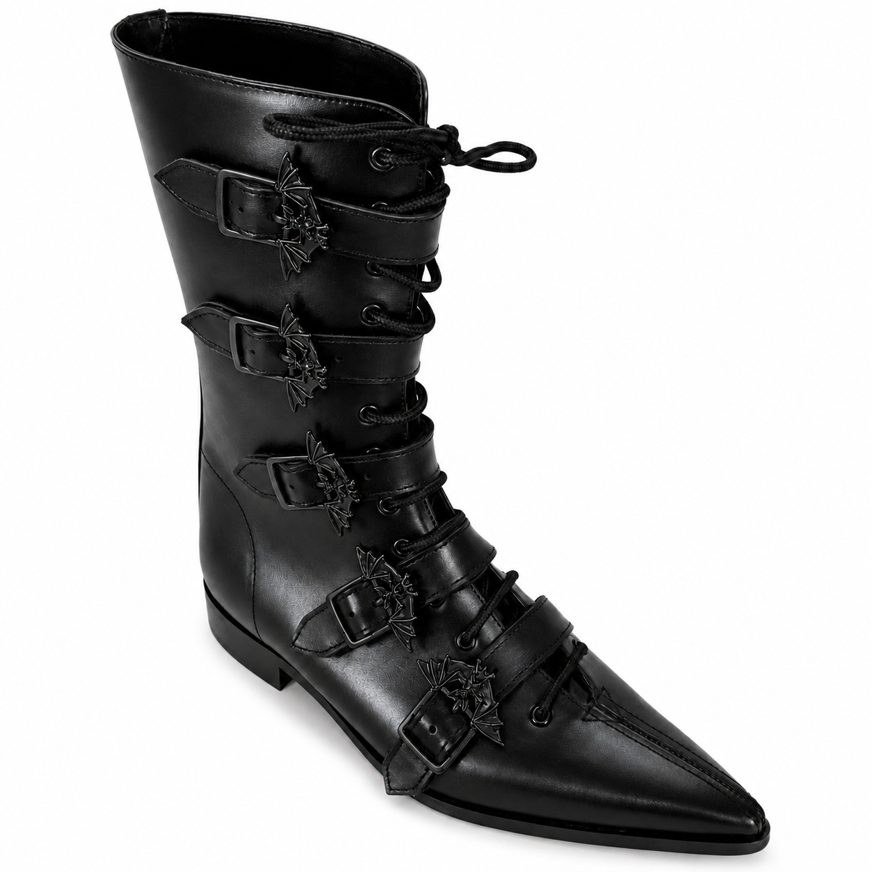 Louie - 5 Bat Buckle Lace Up Winklepicker (Black Edition)