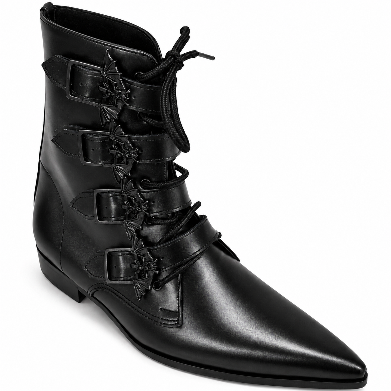 Benjamin - 4 Bat Buckle Lace Up Winklepicker (Black Edition)