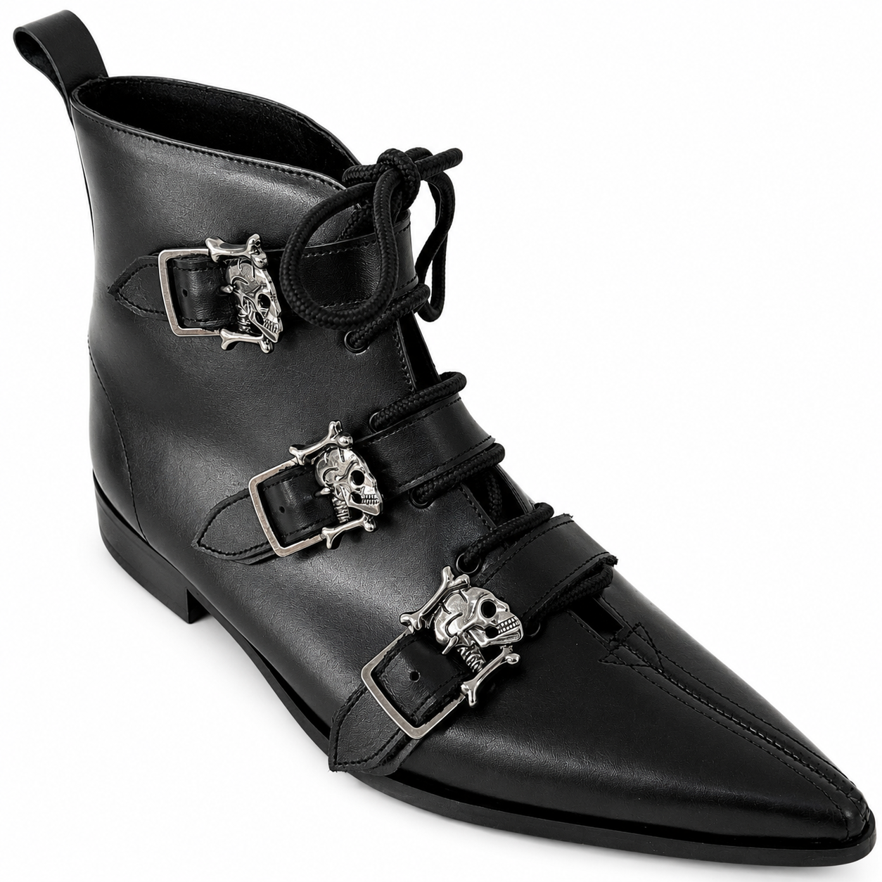 Harley - 3 Skull Buckle Lace Up Winklepicker
