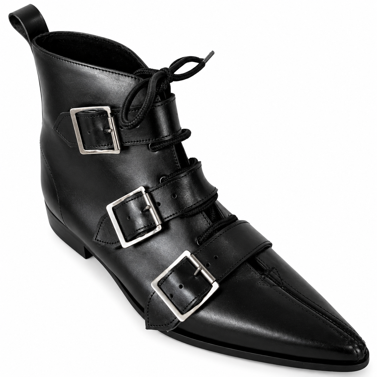 Harley - 3 Big Buckle Lace Up Winklepicker