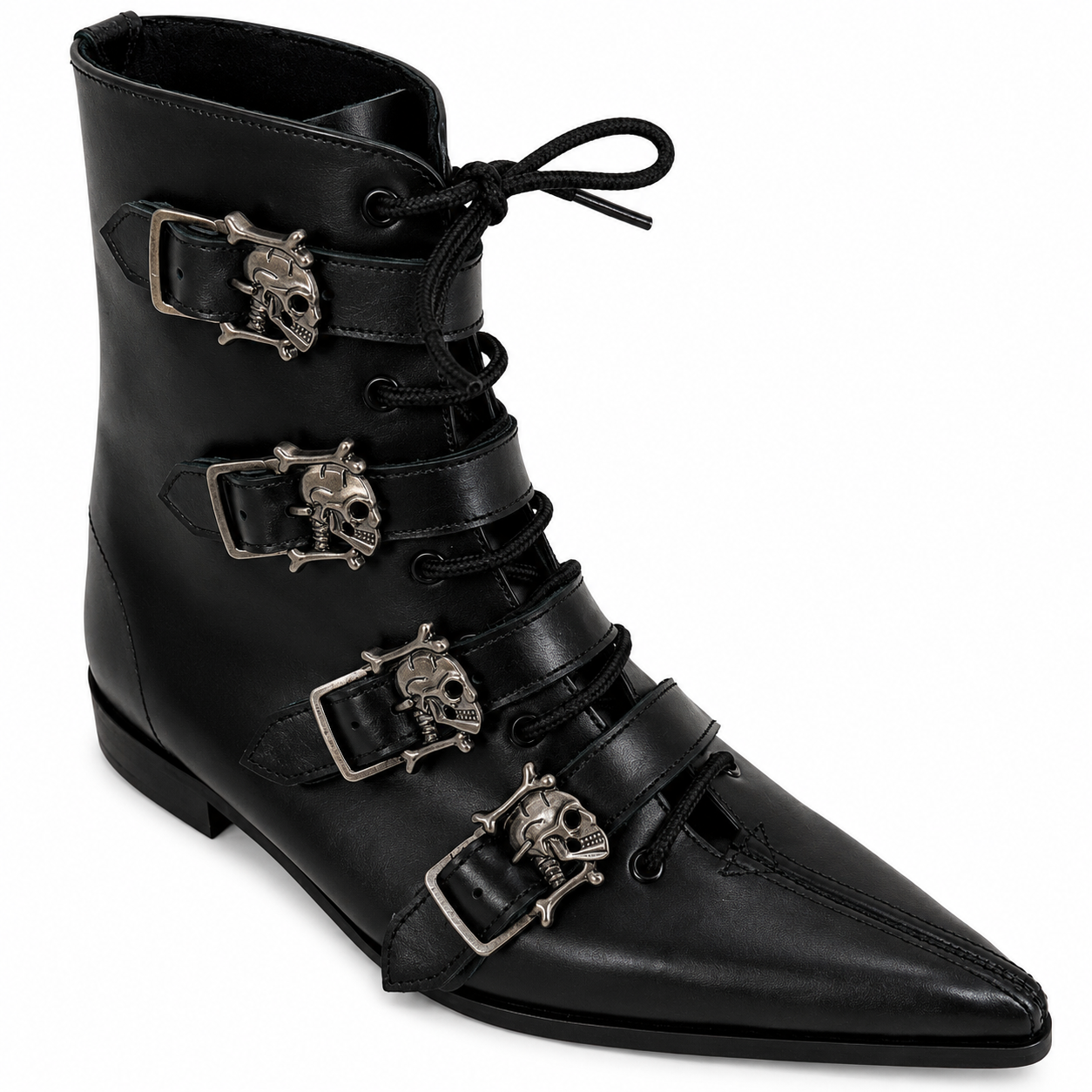 Albie - 4 Skull Buckle Lace Up Winklepicker