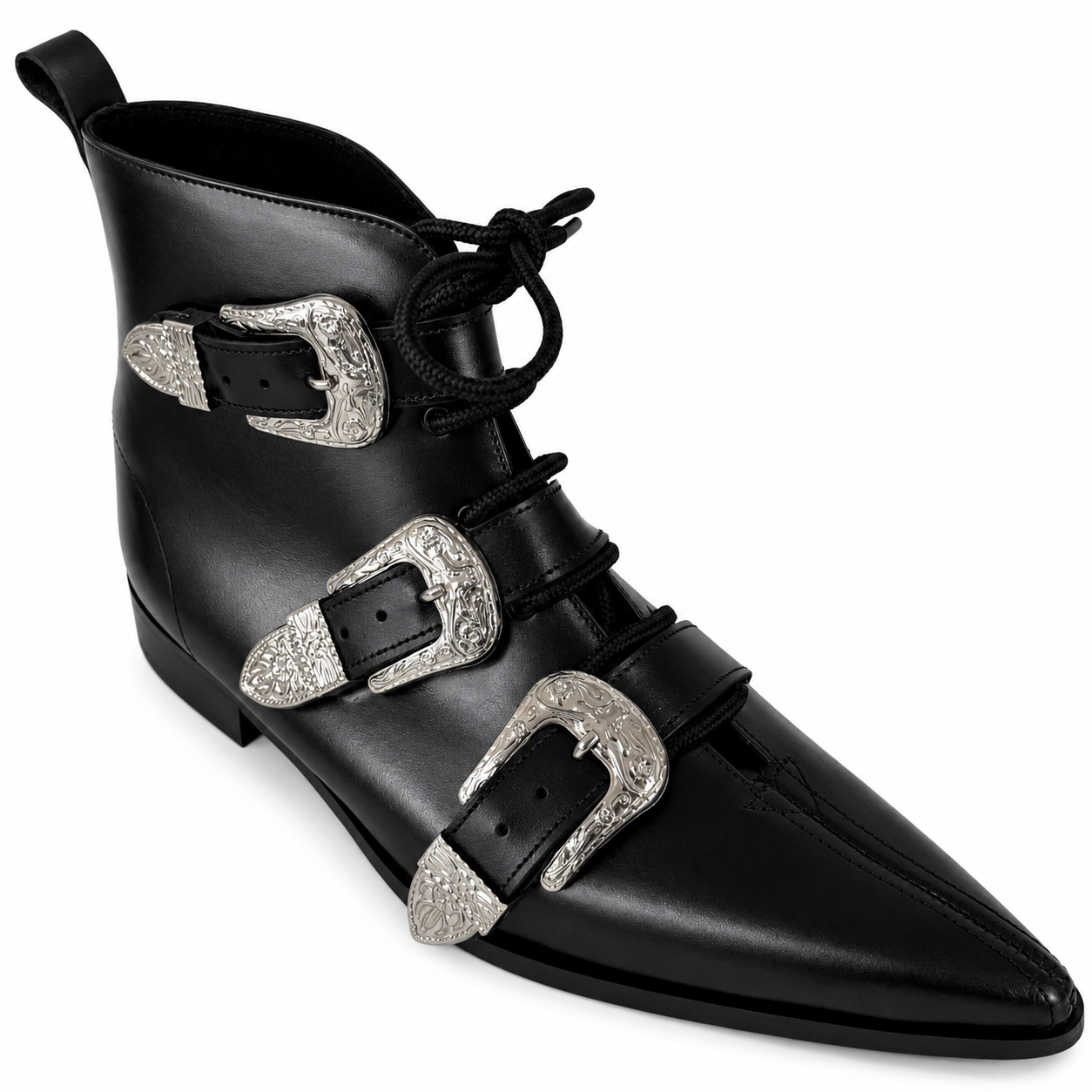 Harley - 3 Cowboy Buckle Lace Up Winklepicker