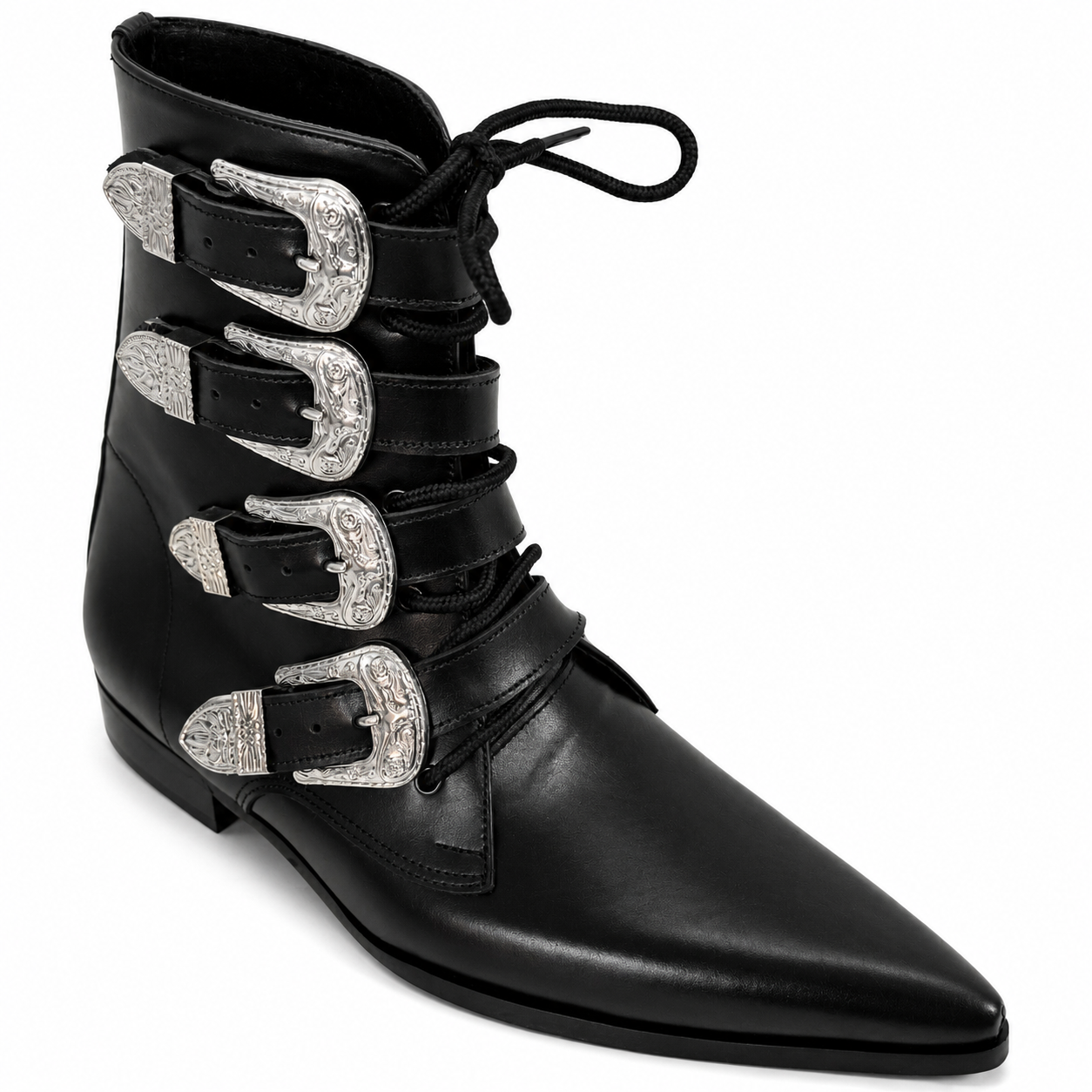 Benjamin - 4 Cowboy Buckle Lace Up Winklepicker