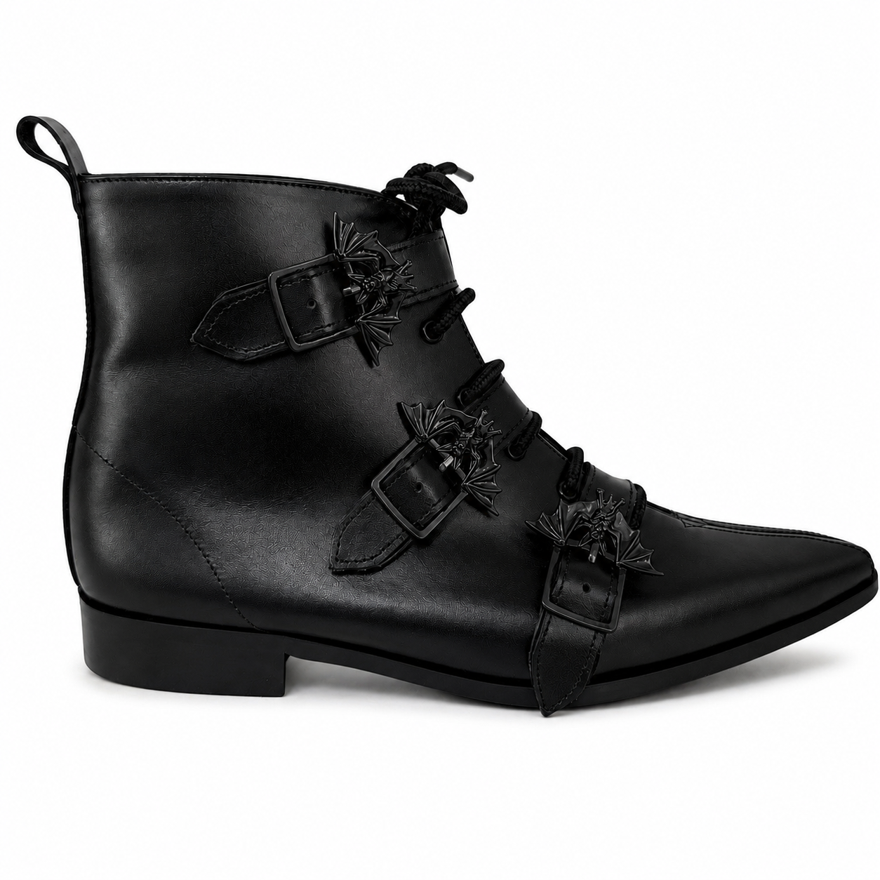 Harley - 3 Bat Buckle Lace Up Winklepicker (Black Edition)