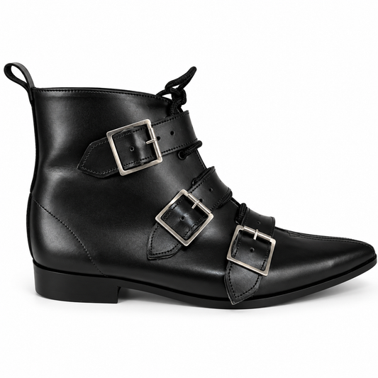 Harley - 3 Big Buckle Lace Up Winklepicker
