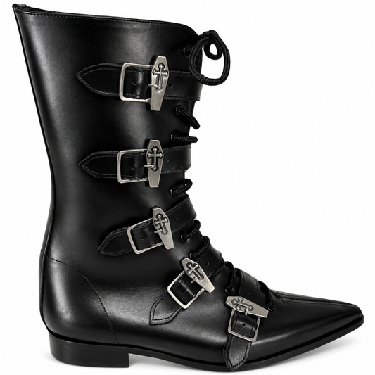 Louie - 5 Coffin Buckle Lace Up Winklepicker