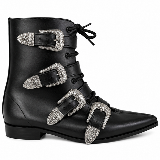 Albie - 4 Cowboy Buckle Lace Up Winklepicker