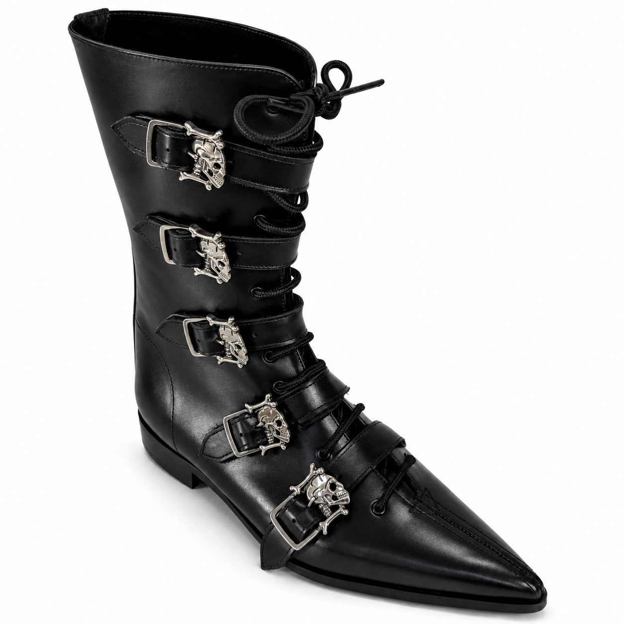 Louie - 5 Skull Buckle Lace Up Winklepicker