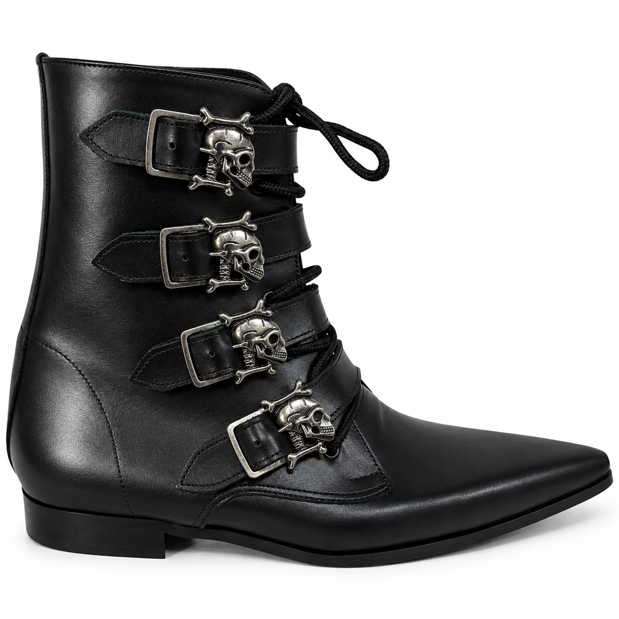 Benjamin - 4 Skull Buckle Lace Up Winklepicker