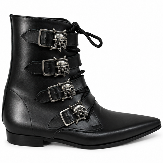 Benjamin - 4 Skull Buckle Lace Up Winklepicker