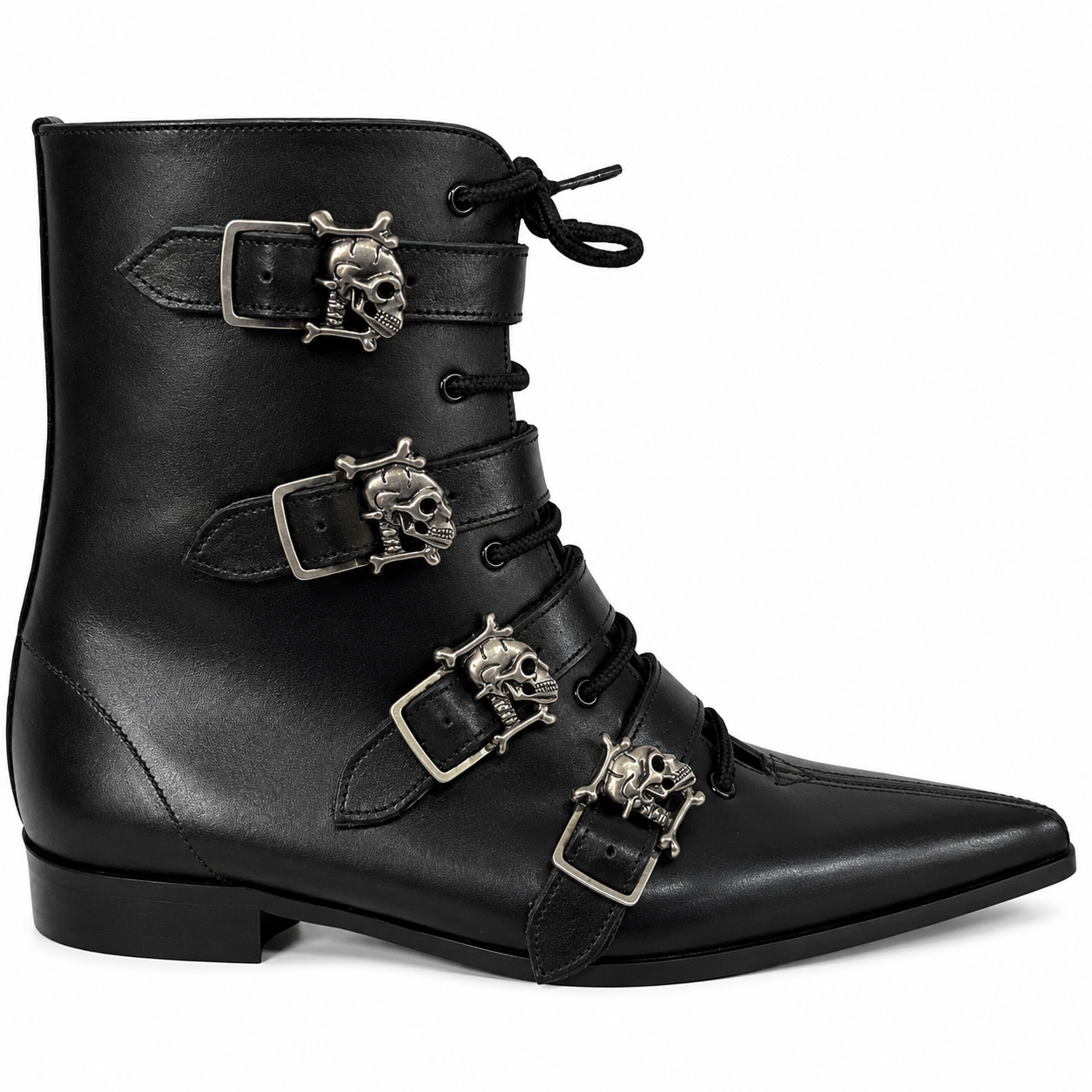 Albie - 4 Skull Buckle Lace Up Winklepicker