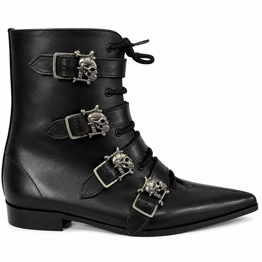 Albie - 4 Skull Buckle Lace Up Winklepicker