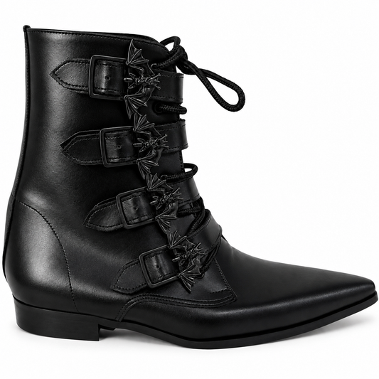 Benjamin - 4 Bat Buckle Lace Up Winklepicker (Black Edition)