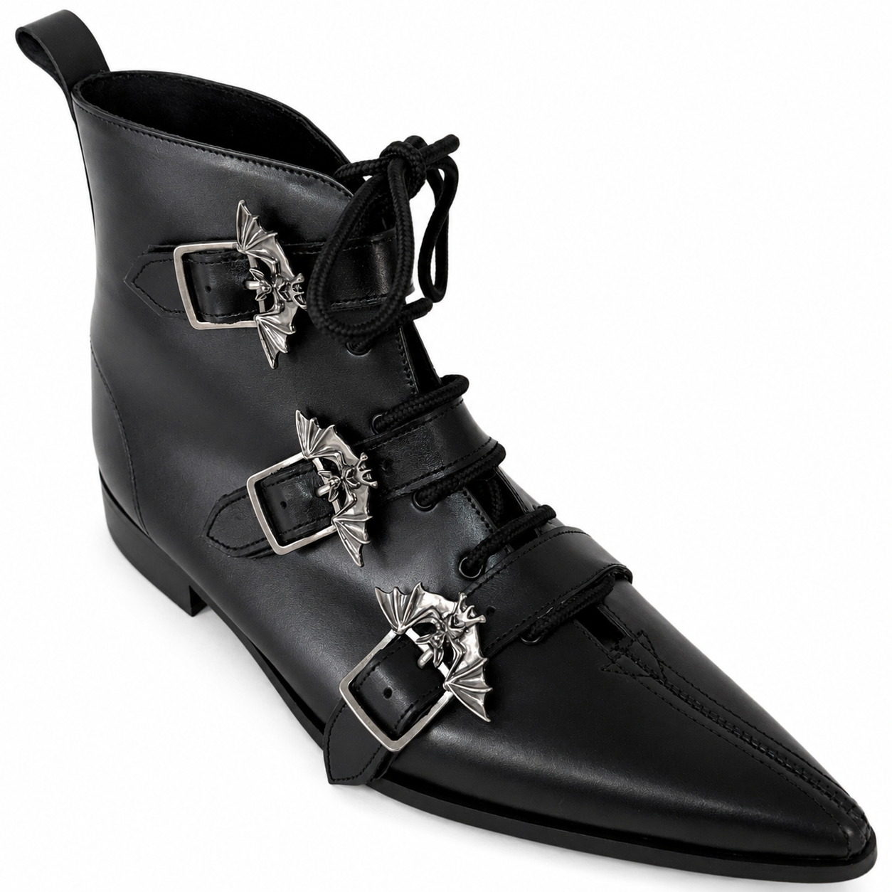 Harley - 3 Bat Buckle Lace Up Winklepicker