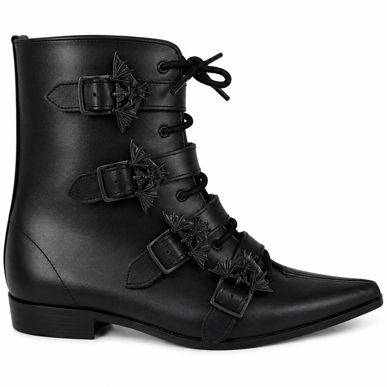 Albie - 4 Bat Buckle Lace Up Winklepicker (Black Edition)