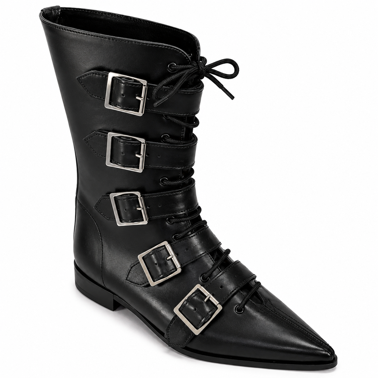 Louie - 5 Big Buckle Lace Up Winklepicker