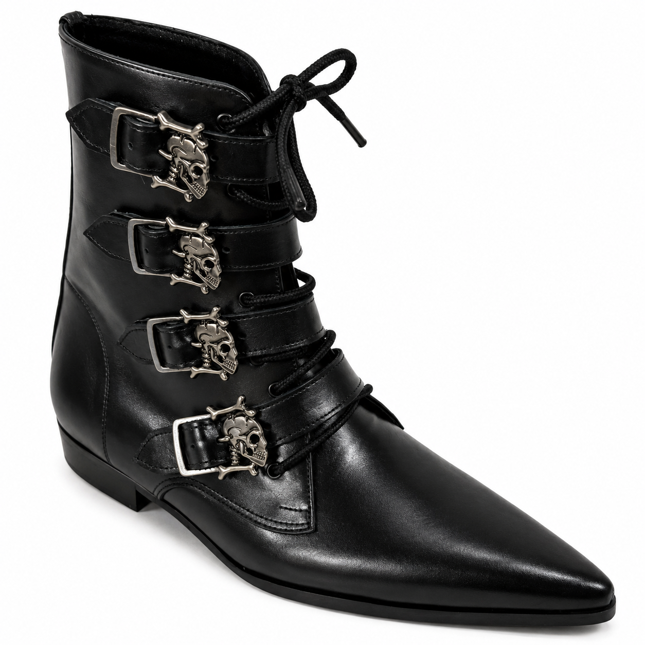 Benjamin - 4 Skull Buckle Lace Up Winklepicker