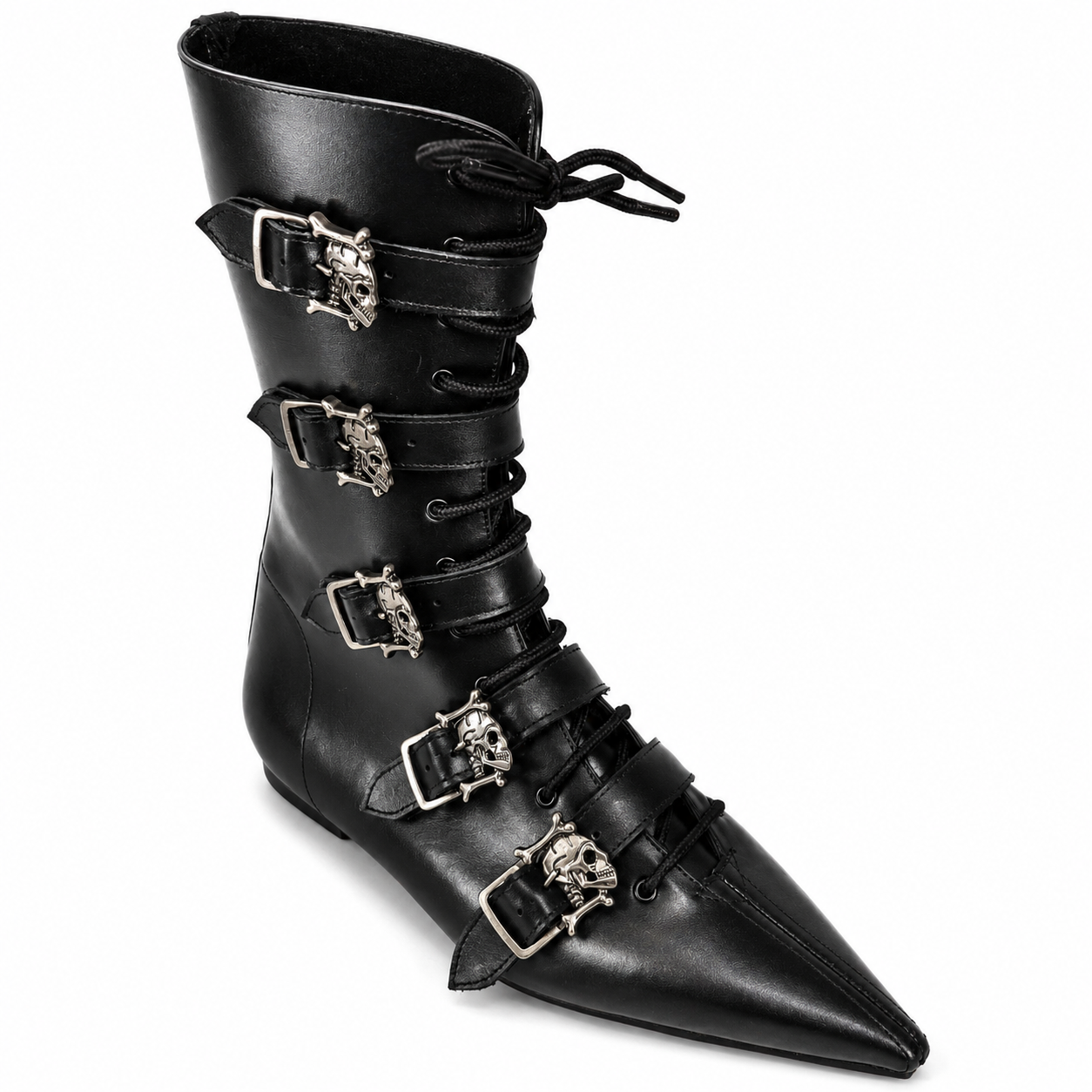 Louie - 5 Skull Buckle Lace Up Pike