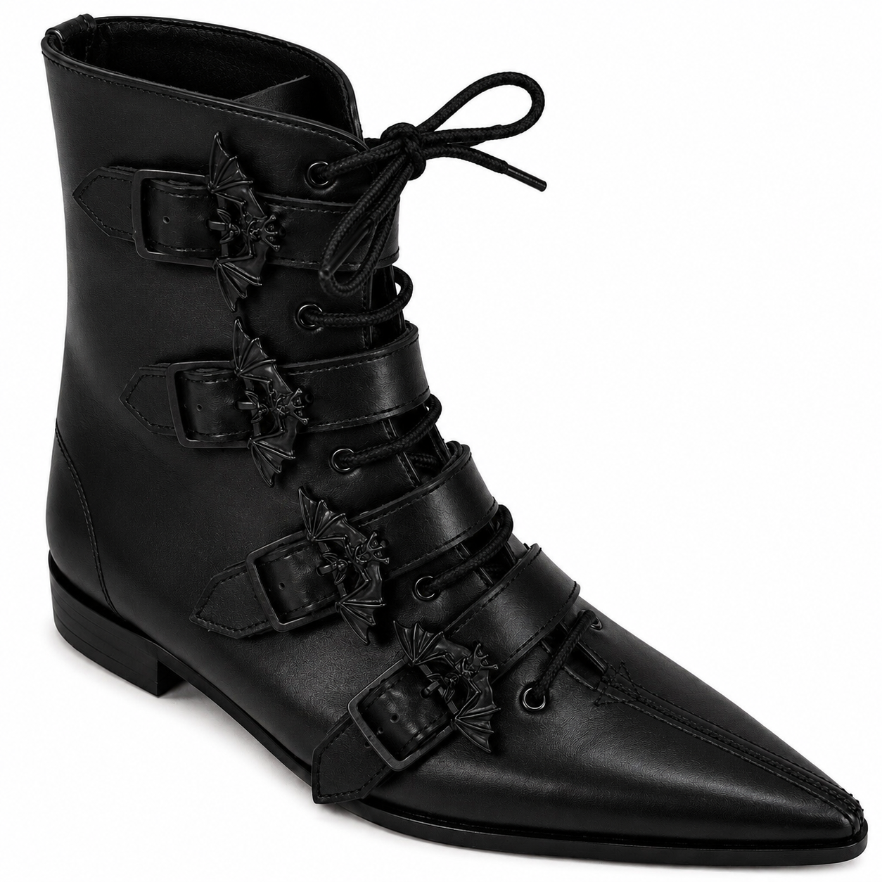 Albie - 4 Bat Buckle Lace Up Winklepicker (Black Edition)