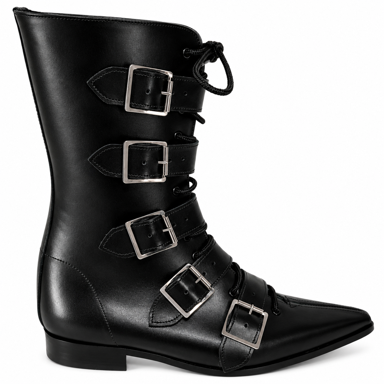 Louie - 5 Big Buckle Lace Up Winklepicker