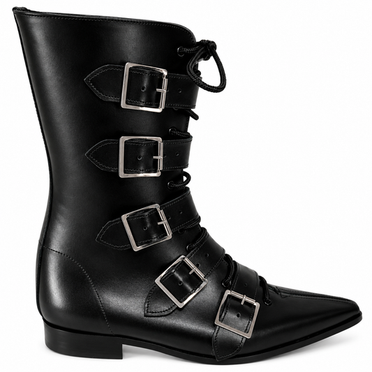 Louie - 5 Big Buckle Lace Up Winklepicker