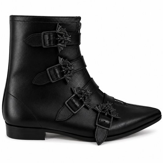 Evie - 4 Bat Buckle Winklepicker (Black Edition)