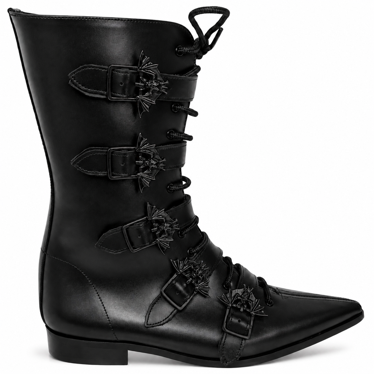 Louie - 5 Bat Buckle Lace Up Winklepicker (Black Edition)
