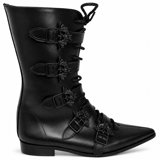 Louie - 5 Bat Buckle Lace Up Winklepicker (Black Edition)
