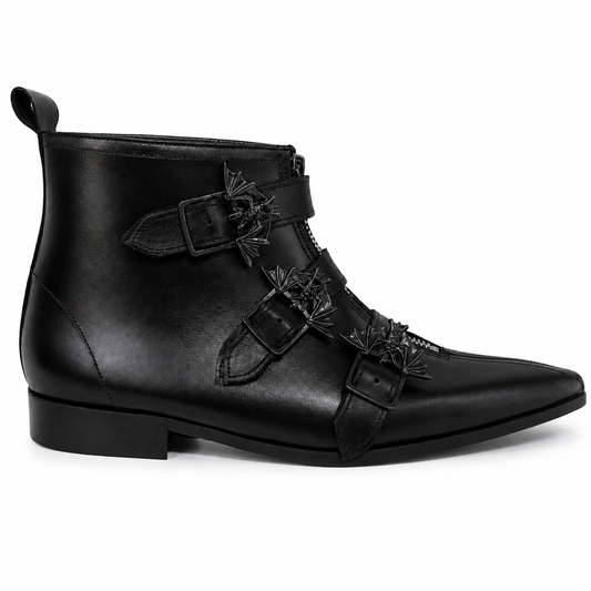 Thea - 3 Bat Buckle Winklepicker (Black Edition)