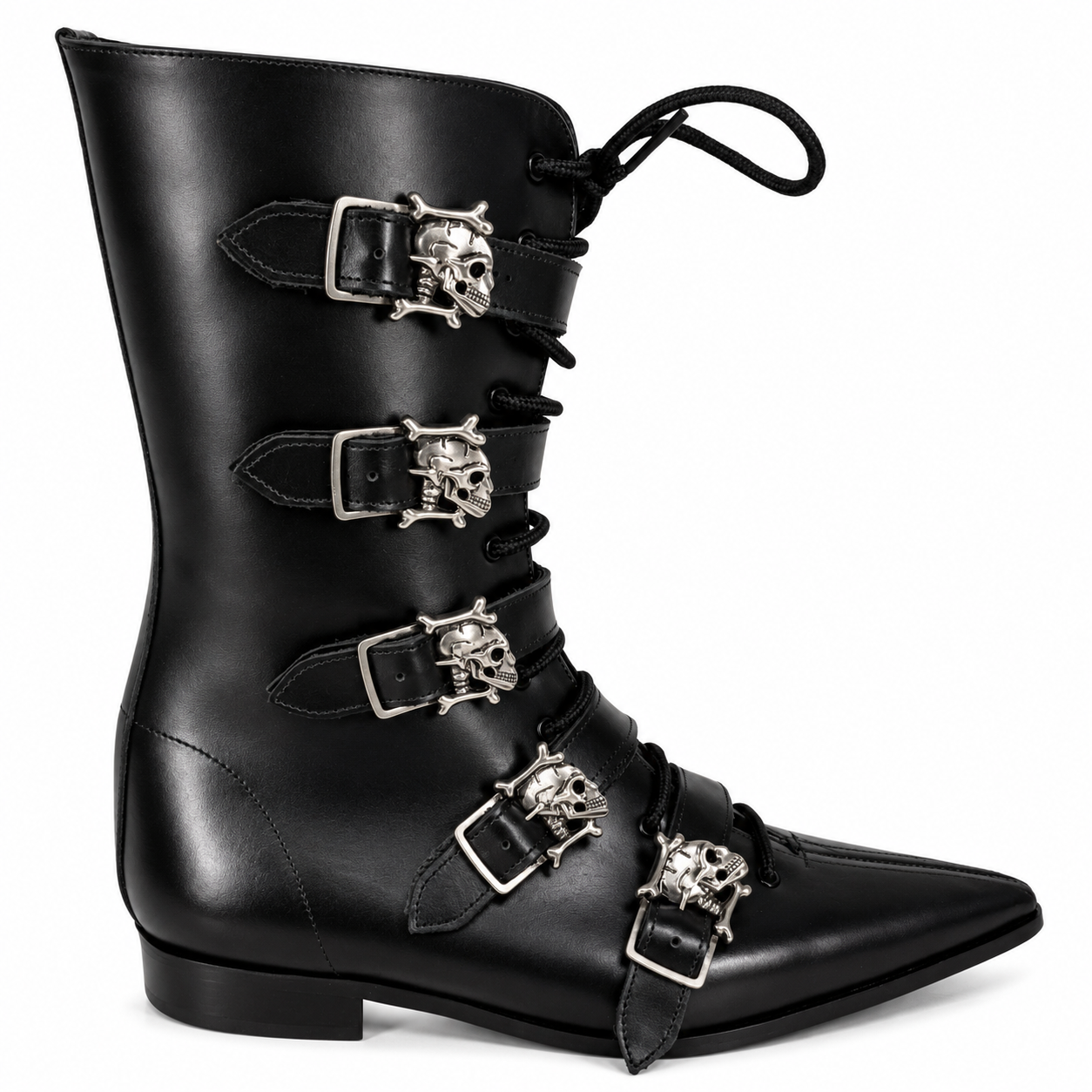 Louie - 5 Skull Buckle Lace Up Winklepicker