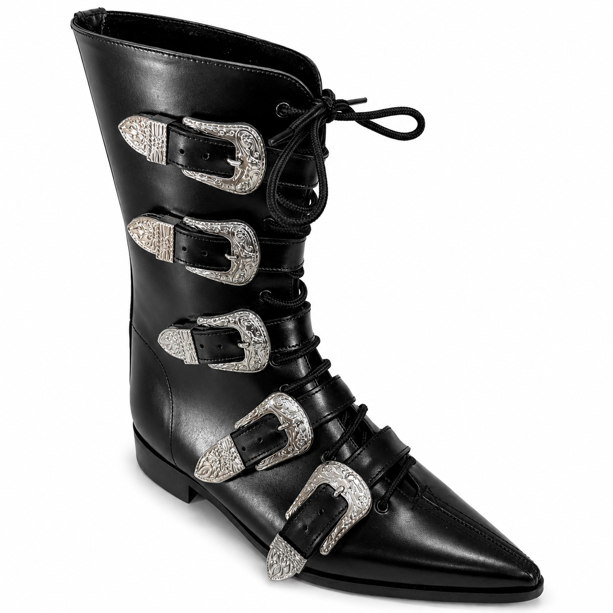 Louie - 5 Cowboy Buckle Lace Up Winklepicker