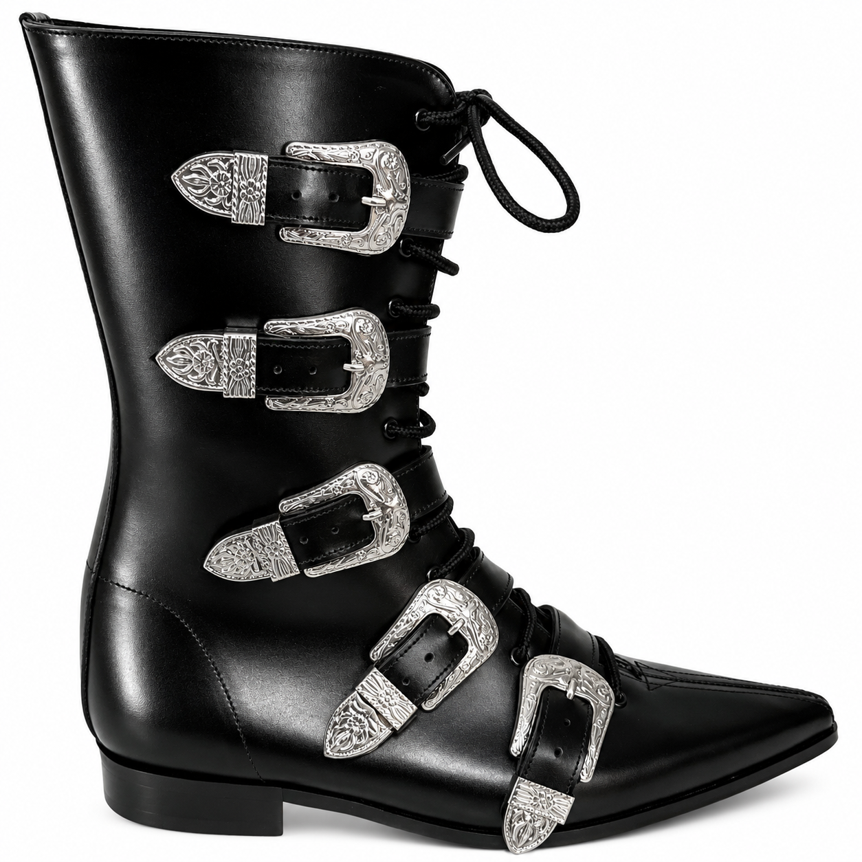 Louie - 5 Cowboy Buckle Lace Up Winklepicker