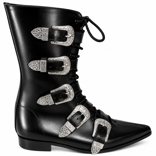 Louie - 5 Cowboy Buckle Lace Up Winklepicker