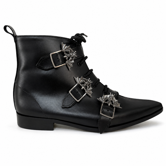 Harley - 3 Bat Buckle Lace Up Winklepicker